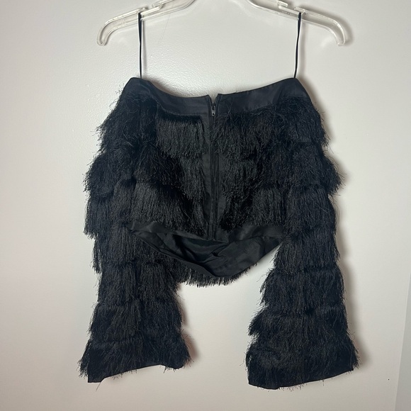 C/Meo Collective NEW Black Fringe Long Sleeve Crop Top Party Western Size XS - Picture 4 of 5